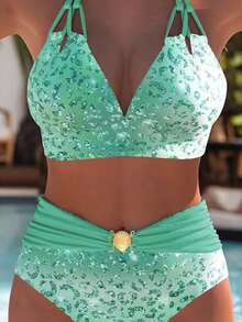 Women Swimwear Beach Suit Swimming Costume Summer Beach Festival Vacation Travel Fashion Elegant Exquisite Two Piece Bikini Set - 亮粉紅色 - 查看 5
