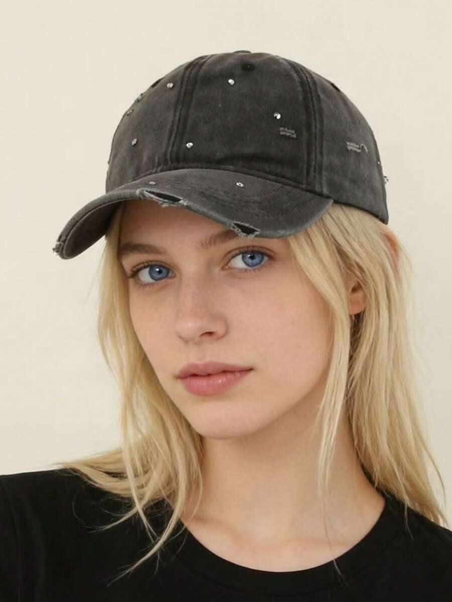 Mũ lưỡi trai đính đá DIY, mũ snapback nữ kiểu dáng thường ngày, mũ chống nắng đa năng đính đá thủ công cho mùa xuân và mùa hè. - Đá giả - Xem 1