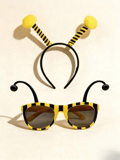 2pcs/1pc Cartoon Bee Hair Accessories, Headbands, Funny Glasses, Suitable For Masquerades, Stage Performances, Party Matching, Bee Glasses