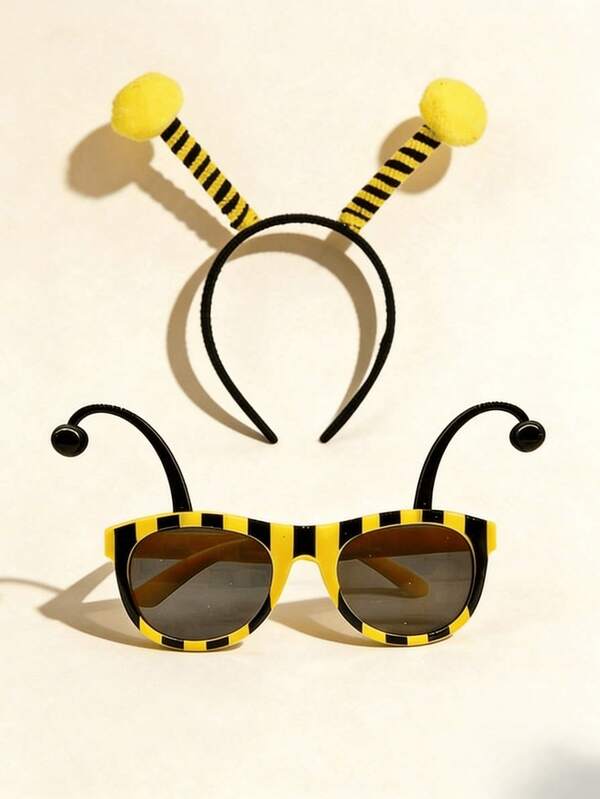 2pcs/1pc Cartoon Bee Hair Accessories, Headbands, Funny Glasses, Suitable For Masquerades, Stage Performances, Party Matching, Bee Glasses