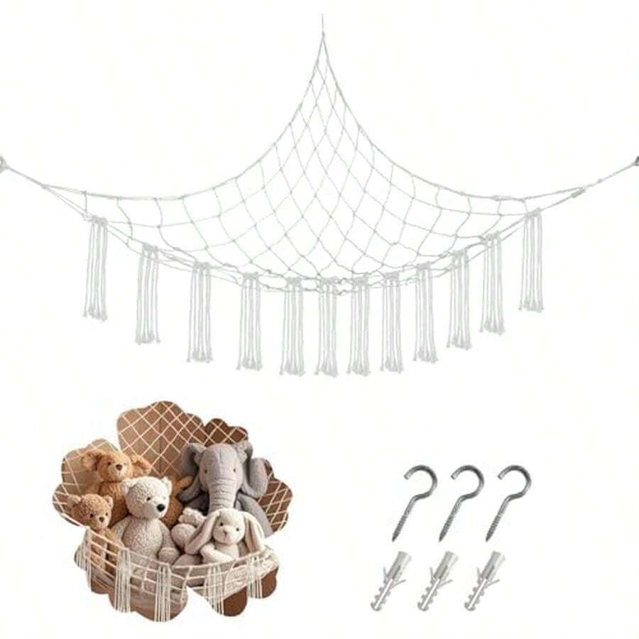 59 X 47 Inches Stuffed Animal Hammock Corner Net, Plushie Net For Stuffed Animals Corner Large, Cotton Hammock Holder For Home, Room, Wall, Bedroom Decor (White) - White-large - View 1