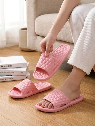 Minimalist Vibrant Dopamine Color Geometric Diamond Pattern Versatile Style, Fresh Daily Matching Soft Bottom Comfortable Lightweight Indoor/Outdoor Home Shower Beach Walking Breathable EVA Thin Sole Slippers For Men And Women