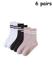 Conjunto de 6 pares de meias antiderrapantes para pilates femininas, meias aderentes para pilates, meias de ioga e balé com ótima aderência, nas cores preto, branco e rosa, adequadas para todas as estações, presente perfeito para familiares e amigos (Natal, Ano Novo) (6/3/1 pares) - Multicolorido - Ver 11