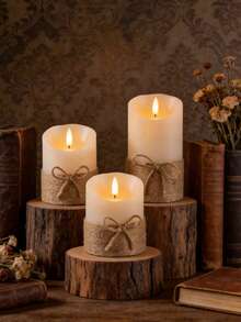 3pcs Flameless Candle Lights With Timer Remote Control, Battery Operated Vintage Rope Wave Candles, Suitable For Christmas, Halloween, Valentine's Day, Mother's Day, Gifts, Birthday, Wedding, Dining Table, Party, Holiday - Wavy Angled Opening - Tie-up Style - View 2