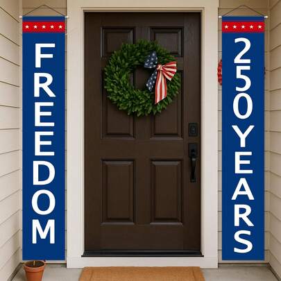 Bộ 2 biểu ngữ trang trí ngày Quốc khánh Mỹ 4 tháng 7, biểu ngữ trang trí yêu nước kỷ niệm 250 năm Hoa Kỳ, biểu ngữ treo cửa kỷ niệm 250 năm ngày Quốc khánh Mỹ, biểu ngữ tưởng niệm sinh nhật Hoa Kỳ, biển hiệu treo ngoài trời cho nhà cửa.