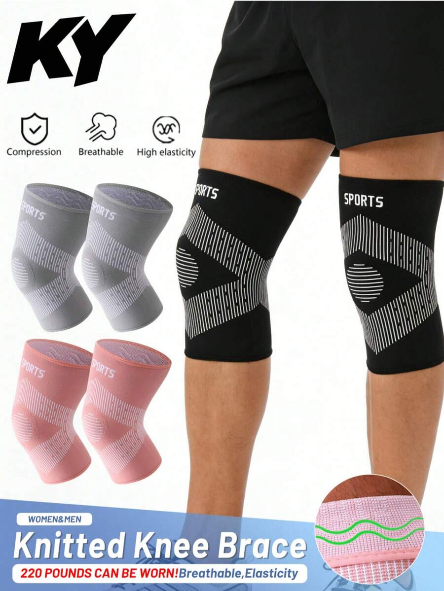 2pcs/1 Pair High Elastic Knitted Knee Pads, Compression Knee Sleeves With Anti-Slip Strap, Breathable & Comfortable, Warm Knee Support, Nylon Material, Suitable For Women & Men, Applicable For Running, Gym, Fitness, Daily Life - S/M/L, Black/Grey/Pink