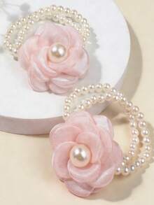 Two-Pack Of Pink Rose Pearl-Embellished Hair Ties - Perfect For Everyday Vacations And Photoshoots. - Multicolor - View 4