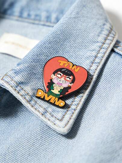 1 pieza Insignia de esmalte con diseño de niña de dibujos animados "Tan Divino", broches de metal de moda para solapa, mochila, ropa, joyería, bolso, regalo de graduación