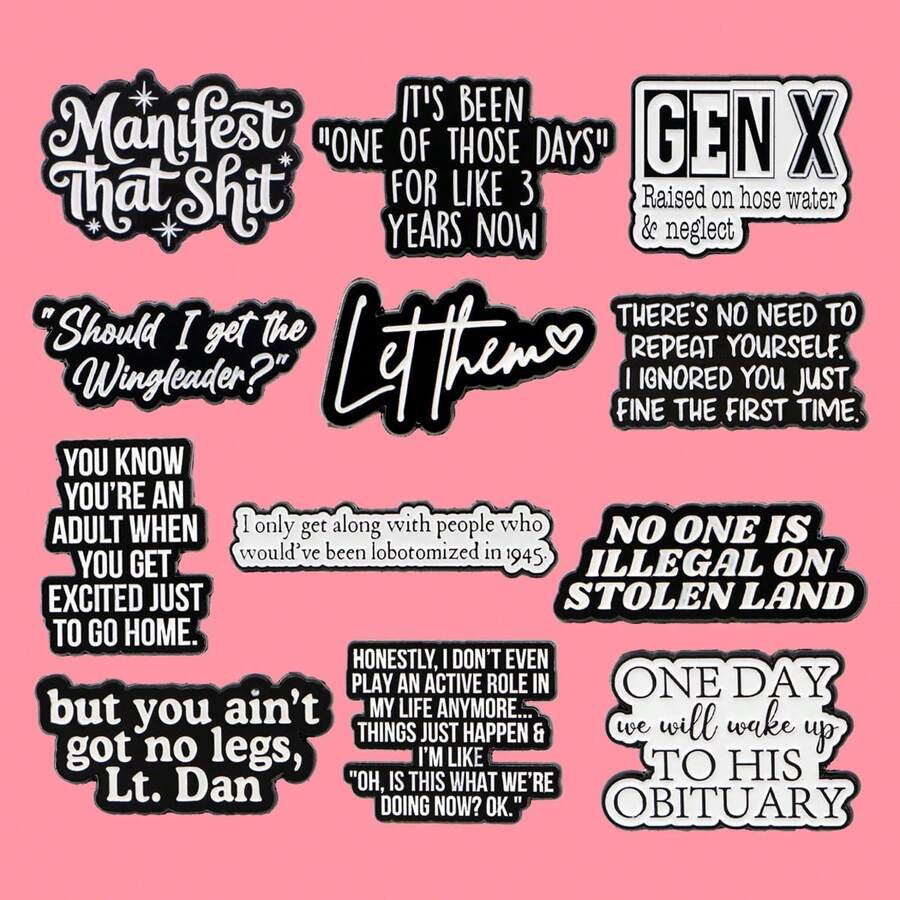 “你知道你已经成年了”语录珐琅徽章，趣味短语，X世代胸针翻领别针徽章，可别在背包、服装配饰、时尚珠宝上，是送给朋友的绝佳礼物。 - 黑色 - 查看 1