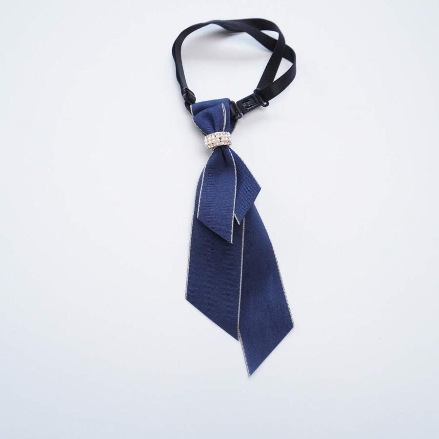 1 chiếc nơ đeo cổ bằng polyester, kiểu dáng thường ngày, phù hợp cho mọi mùa. - Viền hình quả hạnh màu xanh lam - Xem 1