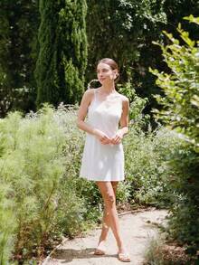 Offvia Sexy Lace-Panel Women's Nightgown Lightweight Loungewear Backless Adjustable Straps Halter Nightdress - White - View 6