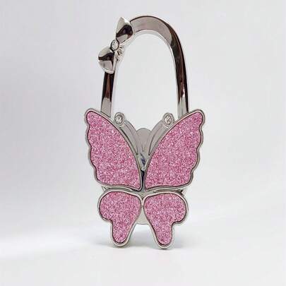 1pc Elegant Butterfly Purse Hook Hanger, Space-Saving Handbag Holder, Desktop/Office Decor Accessory - Perfect Gift For Women, Desk Organizer, Sparkling Accent, Home Organization, Compact Design, Wall-Mounted Bracket, Essential For Fashion Enthusiasts