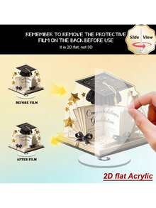 一套毕业季2D 360°旋转桌面摆件 - 包含毕业帽、书籍和学术成就奖杯的旋转桌面摆件。“祝贺毕业”亚克力纪念品 - 毕业派对、主题聚会和生日庆祝活动的理想小礼物。 - 均碼 - 查看 8