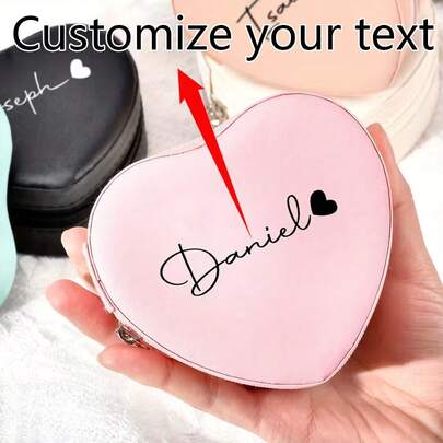 Hộp đựng trang sức hình trái tim khắc tên theo yêu cầu, hộp đựng trang sức mini cá nhân hóa với tên/chữ viết, hộp đựng du lịch di động cho nhẫn, bông tai và phụ kiện nhỏ, món quà lý tưởng cho phái nữ, phù dâu, sinh nhật và đám cưới.