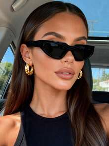 1 Pair Fashionable Y2K Black Glasses, Suitable For Beach And Travel, Retro Cat Eye Sports Glasses Frame, Suitable For Outfits And Back To School Season - 黑色 - 查看 5