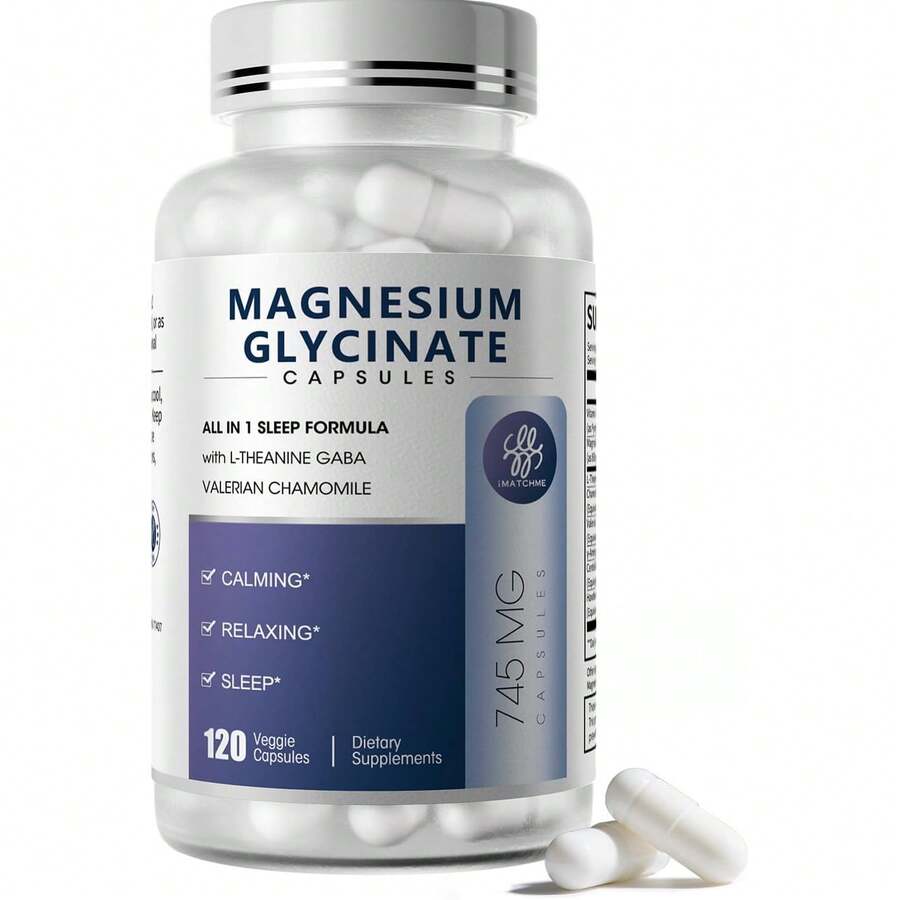 MM IMATCHME Magnesium Glycinate 850mg Capsules With L-Theanine, Chamomile & GABA For Sleep, Calmness, Muscle, Bone Health & Immune Support, Magnesium For Women And Men, Vegan, High-Absorption, 120 Count
