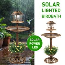 Crystals Bronze Solar‑Powered Garden Bird Bath With Feeder & Light – Outdoor Bird Table Station - Bath - View 4