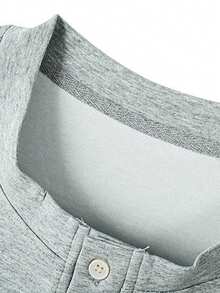 Men's Heather Gray Sleeveless Henley Top Old Money Style Business Casual Knit Vest For Office & Refined Daily Wear - Grey - View 7