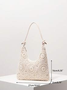 印花波西米亚风单肩包，夏季沙滩包，旅行必备，女士度假装扮，钩针编织套装，优雅女士手提包，送她的礼物（图案随机） - 杏色 - 查看 7