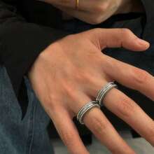 1 pieza Anillo de eternidad con circonita cúbica estrellada de acero inoxidable, joyería que no se desvanece, anillo de pareja de moda, diseño minimalista, versátil para todas las estaciones - Números romanos de doble  en plata - Ver 5