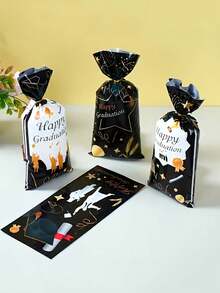 50pcs Graduation Party Gift Bags - Flat Candy Bags With Printed Graduation Patterns And Drawstring Closure; Ideal For Gift Packaging And Candy Packaging, Suitable For Graduation Parties And Themed Events. - One Size Fits All - View 2