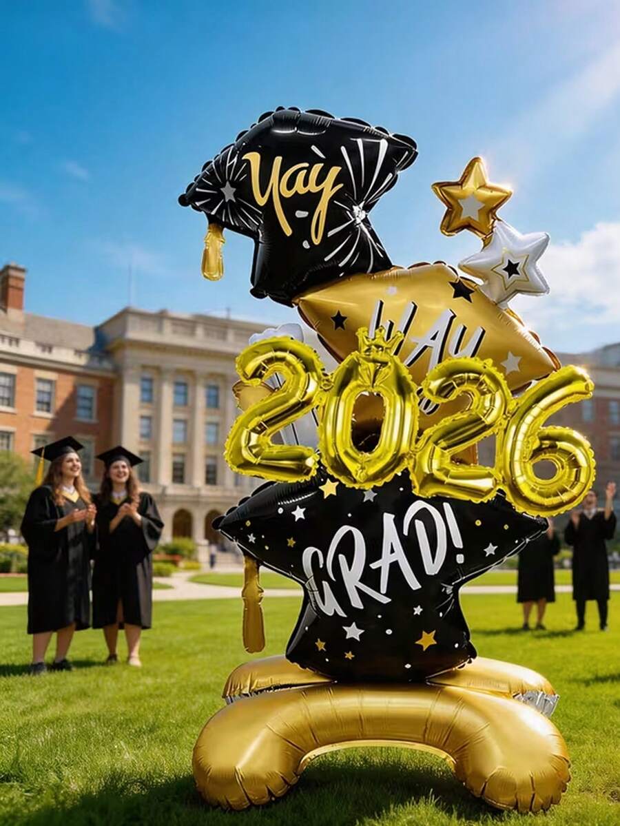 2026 Oversized Graduation Party Black Gold Foil Balloon - Extra Large "Class Of 2026" Mylar Balloon In Black Gold, Eye-Catching Graduation Party Decor, Suitable For Photo Backdrop, Dessert Table And Celebration Venue - One Size Fits All - View 1