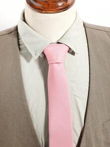 1条男士纯色莲花粉色小条纹纹理轻盈手工领带，适合学校西装通勤日常搭配 - 藕粉色 - 查看 2