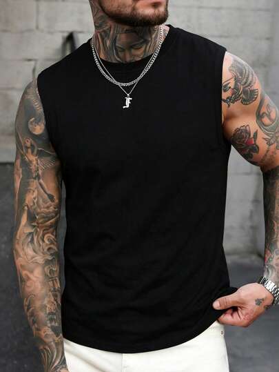  Fractyr Men's Fashionable Casual Sports Fitness Street Sleeveless T-Shirt | Exquisite Design | Essential Spring/Summer Item | Minimalist All-Match Style Suitable For Travel & Vacation | Retro Versatile Easy To Wear | Cotton Comfortable | Best Gift For Friends | Showcase Unique Personality