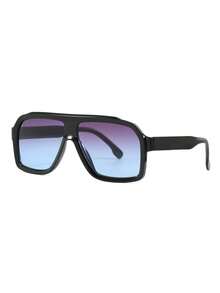 1 Pair Men's Large Frame Casual Fashion Glasses - Glossy Black Double Blue Lens - View 3