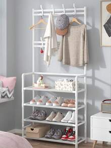 4-Tier/5-Tier Independent Metal Shoe Rack (Shoe Rack Material: Non-Woven Fabric), Can Be Used As Hat Rack, Multi-Function Outdoor Storage Rack, Independent Wardrobe Hanging Rack, Multi-Layer Indoor Shoe Rack, Equipped With 8 Stainless Steel Dual Hooks Shoe & Hat Combination Rack, 3-In-1 Space-Saving Storage Rack, Suitable For Bedroom, Living Room, Behind The Door, Corridor, Can Be Used As Hat Rack, Shoe Rack, Portable Wardrobe, Luggage Storage Rack. - Multicolor - View 1