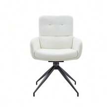 [Set Of 2] European Swivel Chair In A Lightweight Luxury Design: PU Coating + Black Metal Legs, 360° Sound Swivel, Set Of 2 For Dining Rooms / Relaxation Areas. - White - View 12