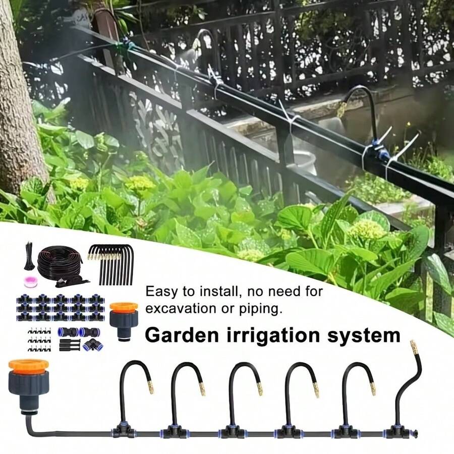 Free Bending Universal Sprinkler Set, Equipped With 8mm Hose Courtyard Sprinkler Cooling System, 7.87 Inch Hose With 360 Degree Adjustable Brass Nozzle, Suitable For Vegetable, Lawn And Garden Irrigation Systems - Universal Set - View 1