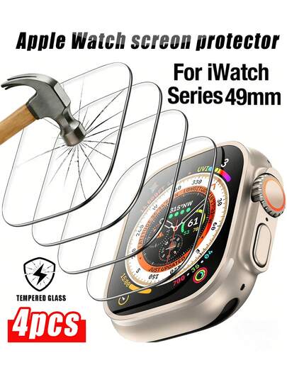 4 Miếng Dán Màn Hình Kính Cường Lực Cho Ultra 49mm, [Chống va đập chuẩn quân đội gấp 10 lần], Chống trầy xước, Độ trong suốt HD