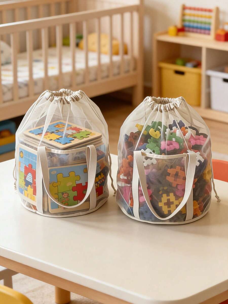 OBOVAY 1pc Mesh Drawstring Tote Bag, Convenient For Storage And Easy To Find Items. Portable And Multipurpose, Takes Up Little Space, Suitable For Storing Children's Accessories, Blocks And Puzzles, Great For Kids Room Use. - Multicolor - View 1