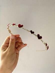 1条植绒爱心发箍，复古法式风格，简约水钻发带，适合日常佩戴 - 彩色 - 查看 4