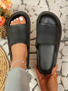 A Pair Of Summer Casual And Versatile Women's Slippers, Indoor Silent And Anti-Slip Slippers For Both Men And Women, Comfortable And Soft, Large-Sized Men's Flip-Flops - màu đen - Xem 7