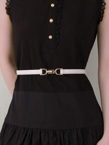 Two Black And White Combination PU Material Retro Waist-Cinching Mechanical Stitching Belts - Black and White - View 5