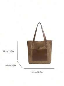 Summer Straw Beach Bag, Large Capacity Tote Bag, Grocery Basket Bag, Handbag, Vacation Style, Simple & Versatile, Multi-Pocket Women Bag, Suitable For Dresses, Shopping, Travel, Storage, Wicker Bag - Màu Khaki - Xem 8