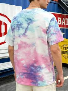 Men's Letter Tie-Dye Print Short Sleeve Casual Crew Neck T-Shirt, Basic Versatile Style - Red - View 4