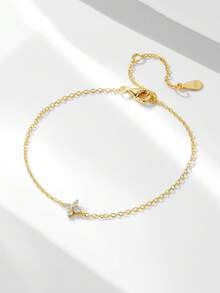 1件S925纯银四叶草手链，欧美小众奢华简约锆石吊坠链手链，女士款 - 金色 - 查看 6