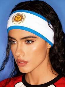 1条2026世界杯印花头带，女士弹力吸汗带，宽边印花运动头带，适合健身跑步，足球迷礼物，几何图案派对街头涤纶头带，四季皆宜夏季发饰度假发带 - 彩色 - 查看 2