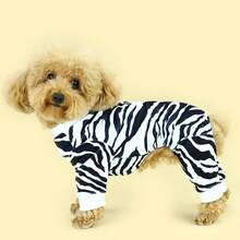 1pc Zebra Pattern Pet Clothes, Lightweight 4-Leg Cat Outfit, Anti-Shedding Pet Apparel For Spring & Autumn - Black and White - View 3