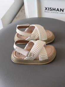 1双女童凉鞋，新款夏季款式，百搭户外鞋，软底，简约设计，公主风，厚底，交叉绑带，露趾，沙滩凉鞋 - 米色 - 查看 5