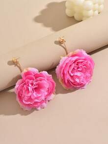 1对夸张3D几何布艺花朵耳环（女士款） - 彩色 - 查看 7