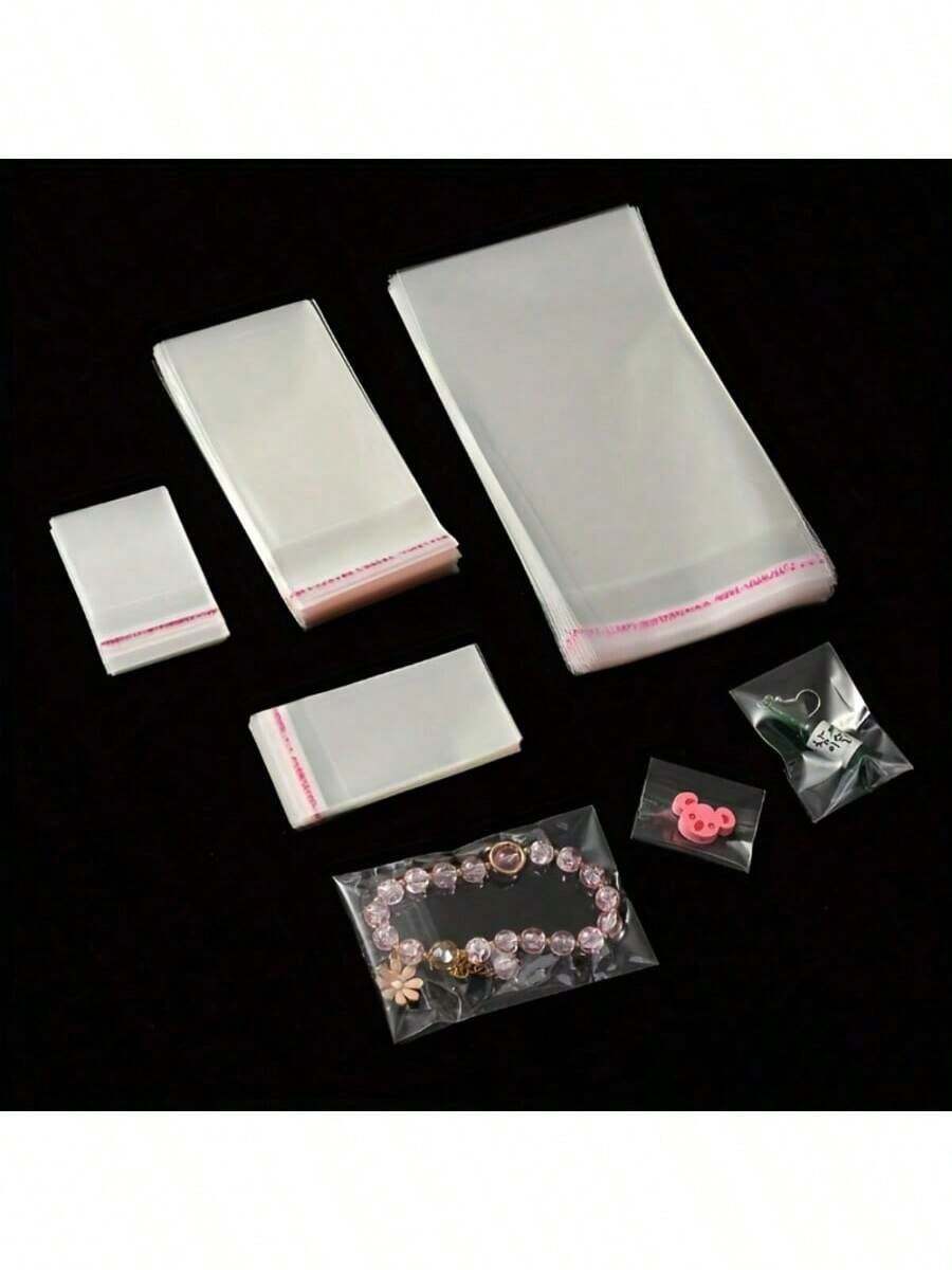 100pcs/50pcs Random Transparent Self-Adhesive OPP Bags, Clear Cellophane Small Plastic Bags, Mini Gift Packaging Bags, Suitable For Jewelry, Candy, Cards - Multicolor - View 1
