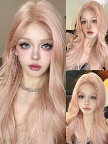 26-Inch Rose Pink Long Curly Wig, Heat-Resistant Synthetic Fiber Wig, Fashionable Style For Women's Daily Wear. - Rusty Rose - View 12
