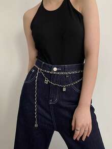 1pc Silver-Tone Alloy Material Personalized Lock Waist Chain For Women - Silver - View 3