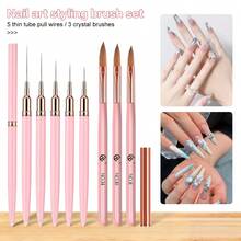 3支水晶凝胶美甲刷 + 5支勾线刷，刷毛柔软顺滑，适合专业美甲师和初学者居家使用。 - 粉色 - 查看 1