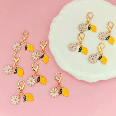 10pcs/Set Cute Summer Lemon Keychain Set, Fashion Bag Pendant, Lemon Bag Charm, Fruit Bag Charm, Daisy Bag Charm, Floral Bag Charm, Gold Bag Charm, Colorful Bag Charm, Women Bag Charm, Wallet Bag Charm, Handbag Charm, Creative Women Accessories, Girls' Favorite Gift, Suitable For Birthday, Wedding, Summer Party, Holiday Keychain Gift
