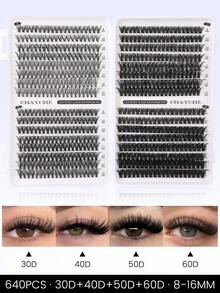 CMAYOME Pestañas postizas en racimo de 640/624/576/400/60, libro personal de pestañas postizas, pestañas postizas de alta capacidad, set de pestañas de longitud mixta de 9-16mm, kit de extensión de pestañas DIY para principiantes, racimo de pestañas postizas, pestañas postizas individuales, adecuadas para el uso diario, citas, festivales de música, agrandar los ojos - D - Ver 16